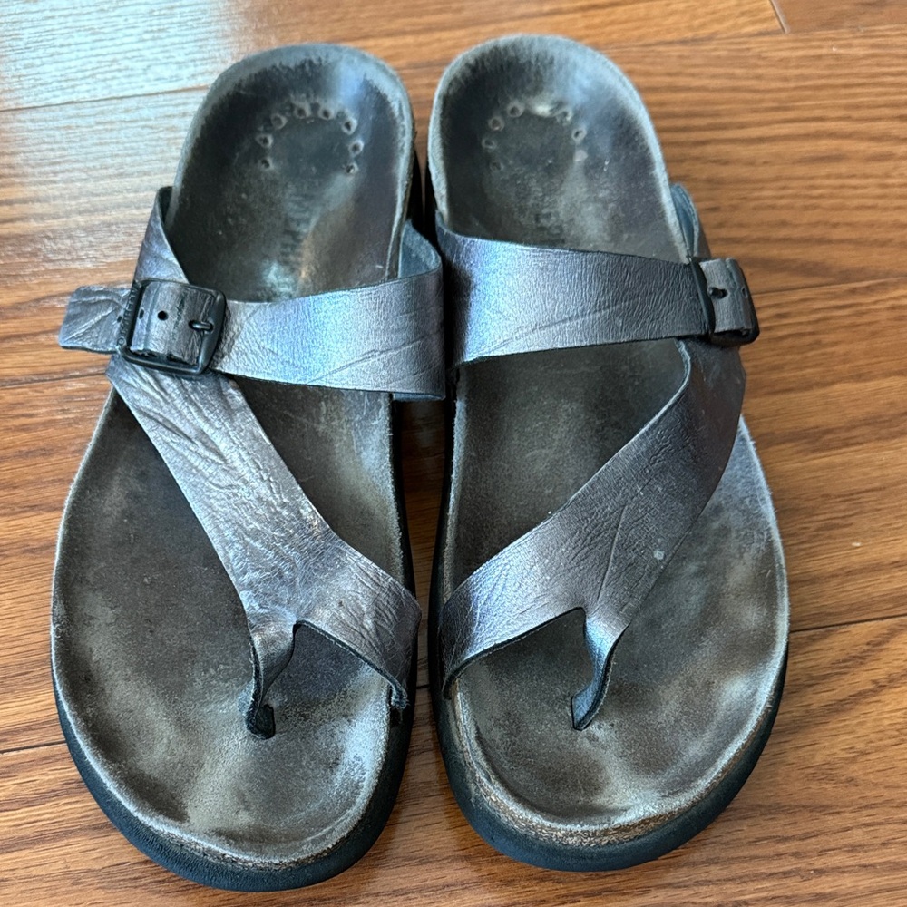Mephisto metallic pewter Helen Leather Sandals